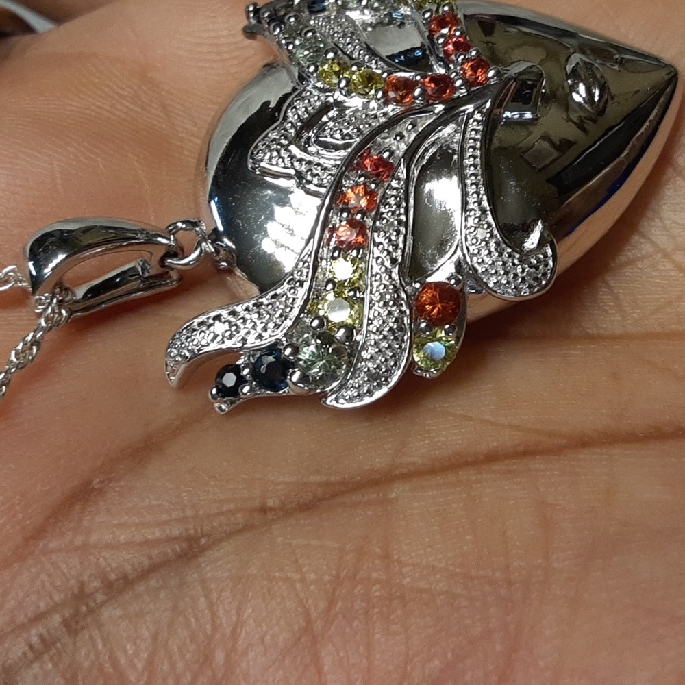 925 Genuine Multi Sapphire Mask Pendant with Chain. FIRM. - Picture 10 of 13